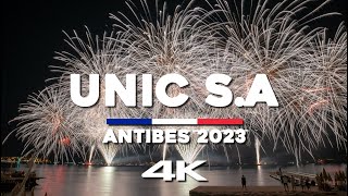 4K  Feux dArtifices UNIC SA  Antibes  Festival Pyromélodique 2023 [upl. by Matejka]