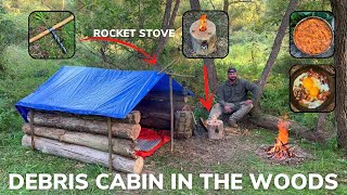 Solo Overnight Building a DIY Debris Cabin in The Woods and Skillet Lasagna [upl. by Latsryc143]