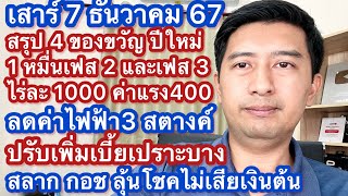 ส 7 ธค 67 สรุป4ของขวัญปีใหม่ 1 หมื่นเฟส 23 ไร่ละ 1000 ค่าแรง 400 ลดค่าไฟ ปรับเบี้ยเปราะบาง สลาก กอช [upl. by Jerman326]