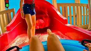 Pink Tube Water Slide at Kartrite Indoor Waterpark USA [upl. by Ecinehs534]