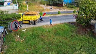 Great skill Landfill by Bulldozer D20P KOMATSU Push Soil 5Ton dump truck Mix VDO [upl. by Hacissej]