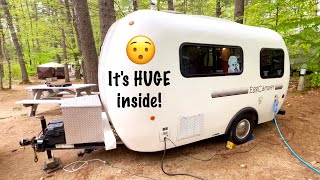 Super unique EggCamper  molded fiberglass travel trailer tour [upl. by Inaluahek]