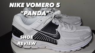 NIKE ZOOM VOMERO 5 PANDA SHOE REVIEW ON FOOT WATCH IT BEFORE YOU BUY IT [upl. by Yenhoj]