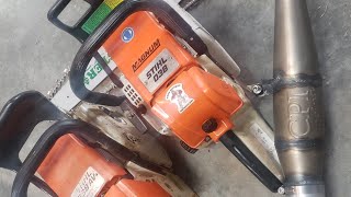 Stihl 038 Chainsaw AV vs Magnum Ported with pipe chain saw tuning [upl. by Francois]