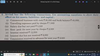 Kalyani Q6 Arvind has the following transactions  Accounting Equation [upl. by Adnoraj]