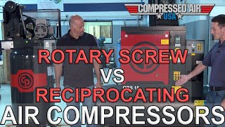 Rotary Screw VS Reciprocating Air Compressors  CompressedAirUSAcom [upl. by Talyah]