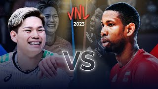 Yuji Nishida vs Wilfredo Leon  Japan vs Poland  Mens VNL 2023 [upl. by Cattan]