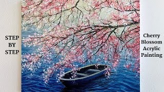 Cherry Blossom STEP by STEP Acrylic Painting ColorByFeliks [upl. by Ma]