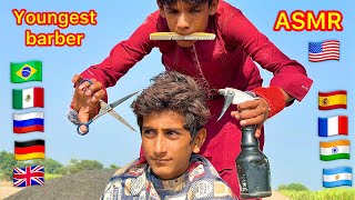 ASMR youngest barber in the world fast and aggressive professional haircut 💇‍♀️ [upl. by Annazor486]