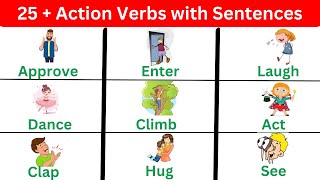 25 Action verbs with sentences  Most Common action verbs in English  Basic Action verbs [upl. by Deppy344]