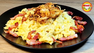 Cremige Käsespätzle mit Cheddar und mit geschabten Spätzle  Käsespätzle mit englischem Schlag [upl. by Ridan853]