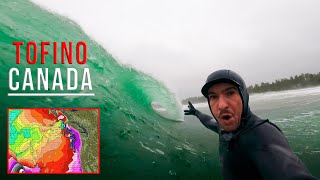 SURFING THE BIGGEST STORM OF THE YEAR IN TOFINO CANADA RAW POV [upl. by Derzon964]