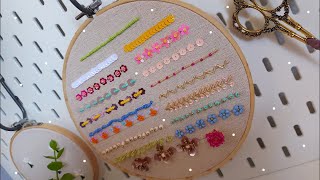 18 Stitches hand Embroidery beads work for beginners Tutorial أقوى درس لتعلم التنبات من الصفر [upl. by Atinod]