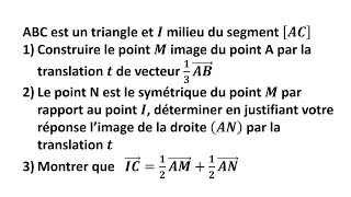 Préparation examen régional ► Exercice 1  TRANSLATION ET VECTEURS  3eme année du collège [upl. by Liakim]