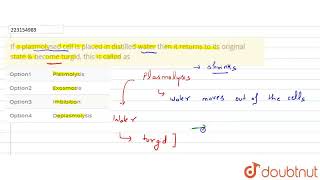 If a plasmolysed cell is placed in distilled water then it returns to its original state amp beco [upl. by Sibel]