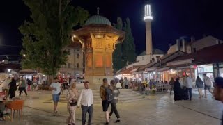 Noćna šetnja sarajevskom Baščaršijom  Night walk through Sarajevos baščaršija  July 2022 [upl. by Sirrom]