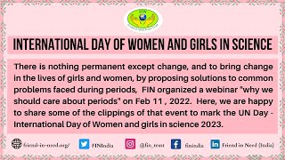 International Day of Women and girls in science 2023  Friend In Need India Trust [upl. by Maunsell]