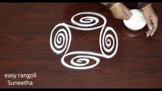 easy Lotus rangoli  Simple Color muggulu  2 dots Muggulu Daily use [upl. by Aidam]