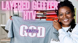 Cricut Maker for Beginners How to Layer Glitter Vinyl on a Shirt glittervinyl glitterhtv [upl. by Sral]