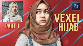 Photoshop tutorial  Vector Vexel Hijab Potrait  Part 1 LINE ART [upl. by Danita]