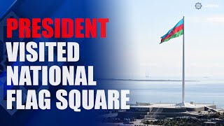 President Ilham Aliyev visited National Flag Square in Baku to raise Azerbaijans tricolor flag [upl. by Aizat]