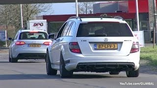 Audi RS4 Avant B8  MercedesBenz C63 AMG Estate Revs Start Accelerating [upl. by Brok]