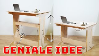 Geniale Idee Höhenverstellbar in Sekunden mit einem Seil  Ergonomischer Schreibtisch [upl. by Ydualc]