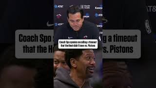 Erik Spoelstra on getting a tech for calling a timeout the Heat didnt have shorts [upl. by Ahtelrac]