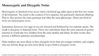 Ch 2 Monozygotic and Dizygotic Twins [upl. by Mellman]