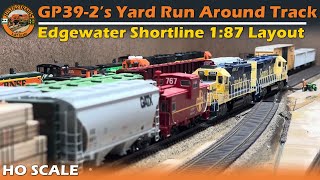 BNSF GP392’s on yard run around  Edgewater Shortline HO Model Train [upl. by Ahsenrac]