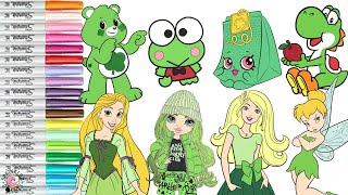 Coloring Book Compilation for Kids Disney Princess Barbie Tinker Bell Shopkins Care Bears Yoshi [upl. by Ahsenom]