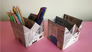 How to make Newspaper Pen Stand  Pen Holder  Recycled Craft Ideas  Quick and Easy [upl. by Nauqet]