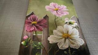 Flowers and Fence Acrylic Painting  StepbyStep  For Beginners [upl. by Aehsan]