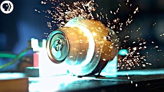 Exploding soda cans with electromagnets in SLOW MOTION ft Joe Hanson [upl. by Asert453]