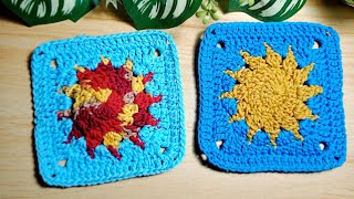 Easy Crochet Sun Granny Square  Granny Square Crochet Tutorial [upl. by Eniamsaj]