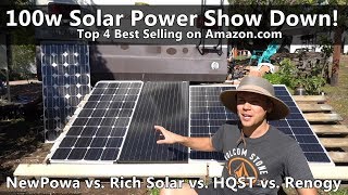 Top 4 Amazoncom 100w Solar Panels Tested Renogy vs HQST vs Rich Solar vs NewPowa [upl. by Carboni787]