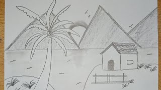 How to Draw Beautiful Village Scenery  Prakritik Drishya Drawing [upl. by Bakemeier877]