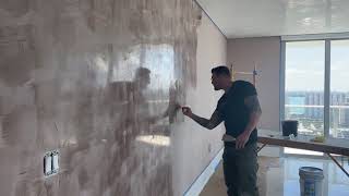 Venetian plaster vertical style Marmorino custom color for this accent wall [upl. by Harts]