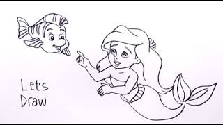 VERY EASY how to draw ARIEL CUTE MERMAID for KIDS  learn how to draw [upl. by Mcconnell]