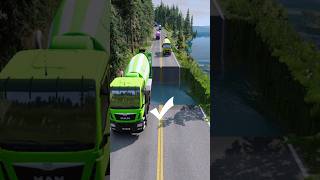 Mixer trucks vs massive water pit 37 carsvswaterpit doubleflatbedtrailertruckvsspeedbumps [upl. by Wendall771]