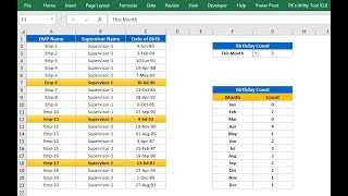 Excel Tips Highlight and Get Birthdays Count from Date of Birth [upl. by Inilam114]