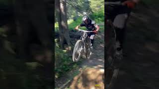 Sending the step up on Stand High Patrol trail in Morzine mtb bikepark stepup shorts [upl. by Pierre258]