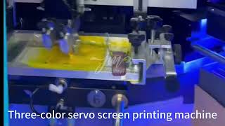 Three color servo screen printing machinescreenprinter hotstamping bottleprinting bottle [upl. by Yorled772]