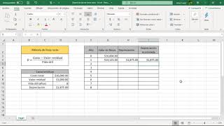 Depreciación en línea recta con Excel [upl. by Ahsitnauq]