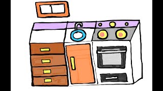 How to draw Kitchen in easy steps  easystepdrawing kitchen remodel [upl. by Riki]