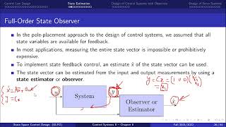 62 State Estimation  Observer Design [upl. by Fitton]