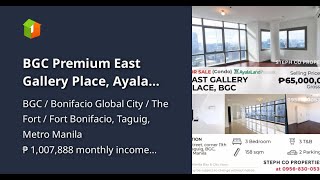 BGC Premium East Gallery Place Ayala Land Premier  3 Bedroom at Bonifacio Global City For Sale [upl. by Yehudi275]