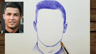 easy sketch of Ronaldo with blue pen  pen drawing tutorial for beginners [upl. by Romie279]