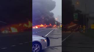 Crash and fire on I95 in Norwalk shut down traffic in both directions May 2 2024 [upl. by Anaitit778]