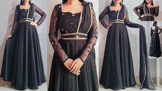 Saree style dress cutting stitching easily  long dressfrockgown cutting stitching in kannada [upl. by Carmena]